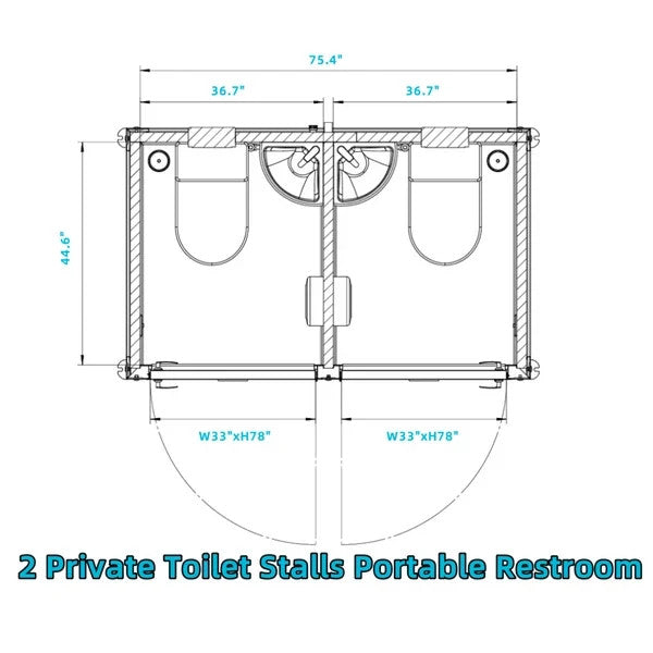 Bastone 2-Stall Portable Toilet Restroom w/ Sink Fan & Light Construction Site