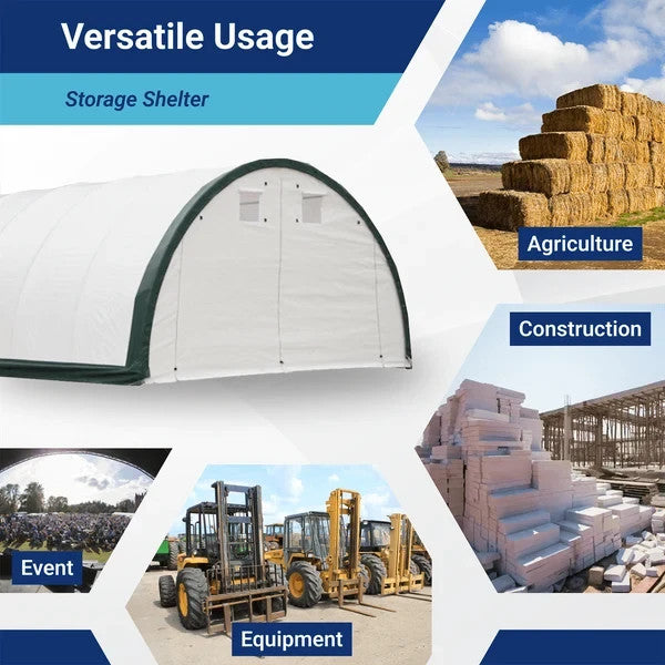 20x30x12 FT Storage Shelter 11oz PE/15oz PVC Fabric Hoop Building for RV Boat