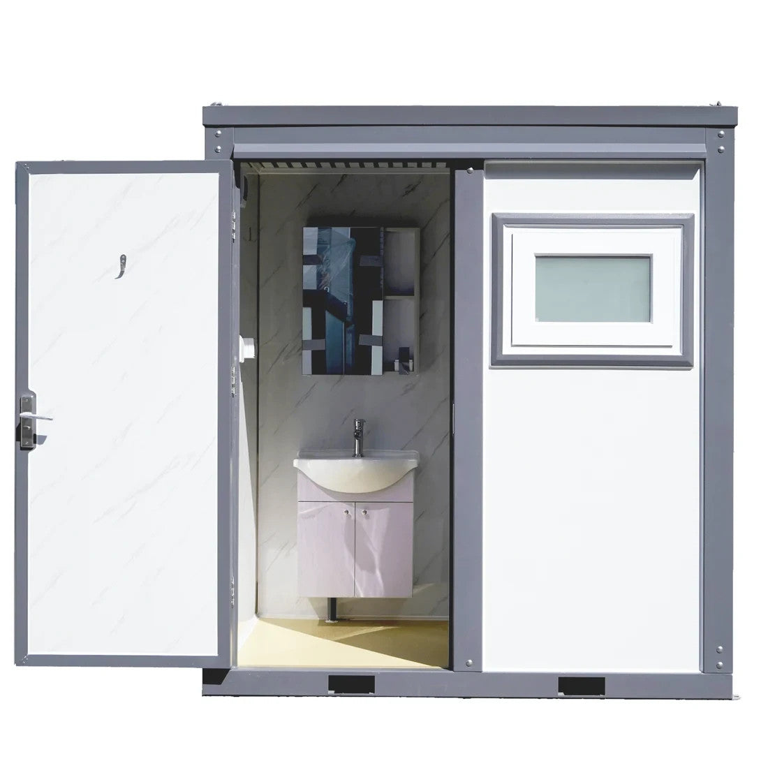 Bastone Portable Shower Room w/ Vanity, Mirror Cabinet, Window, Lights & Fan