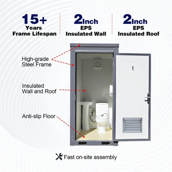 Bastone Single Stall Portable Restroom w/ Sink Flush Toilet & Vent Fan Outdoor