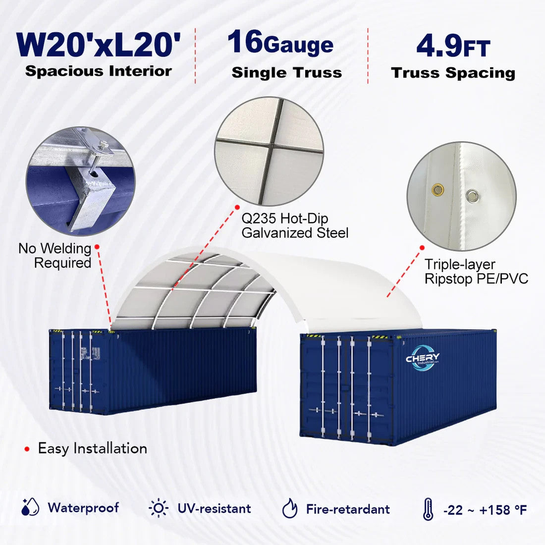 20'x20'Shipping Container Canopy Shelter Kit | 18OZ PVC | Industrial Tent