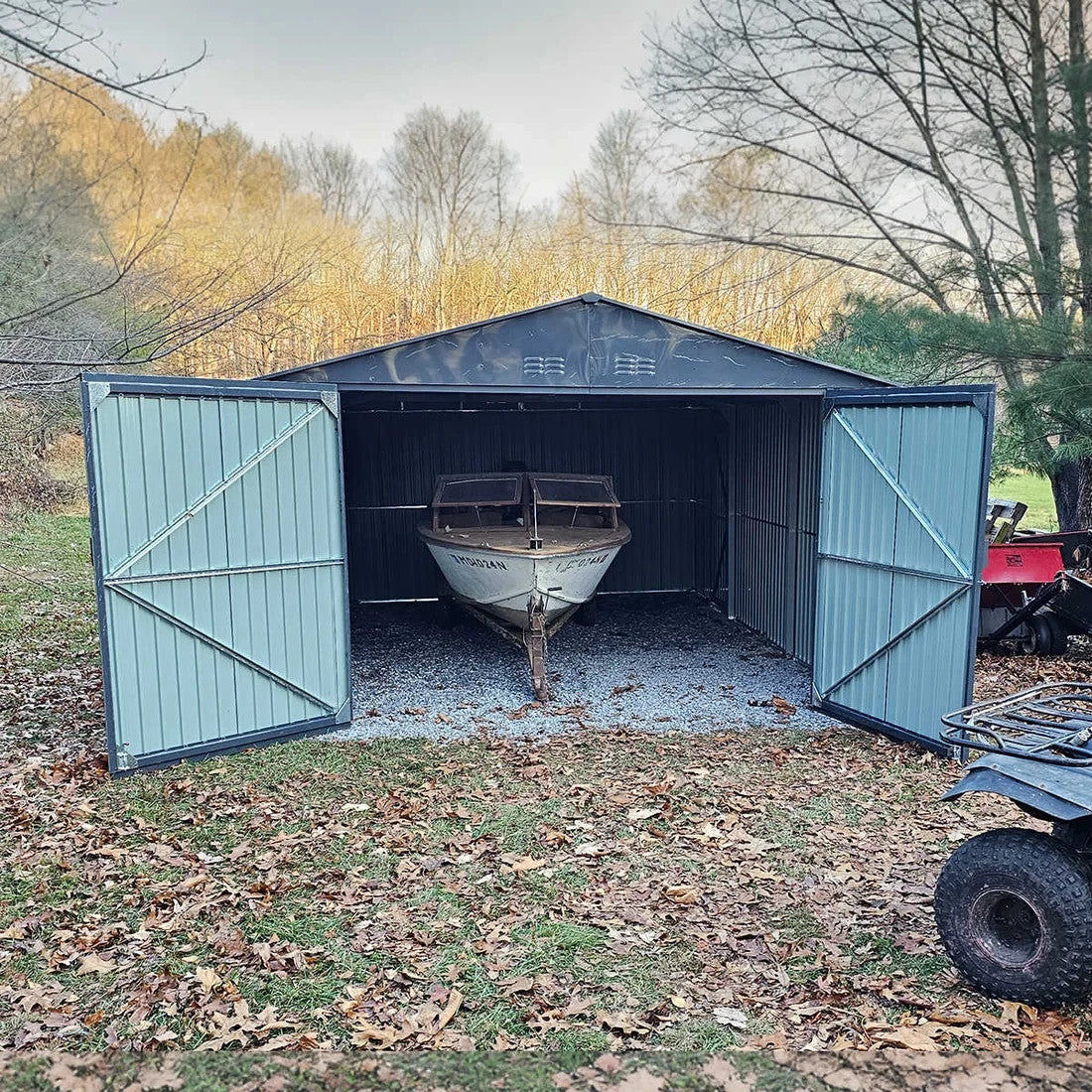 13' x 20' Heavy Duty Metal Storage Shed Steel w/ Double Front & Side Doors