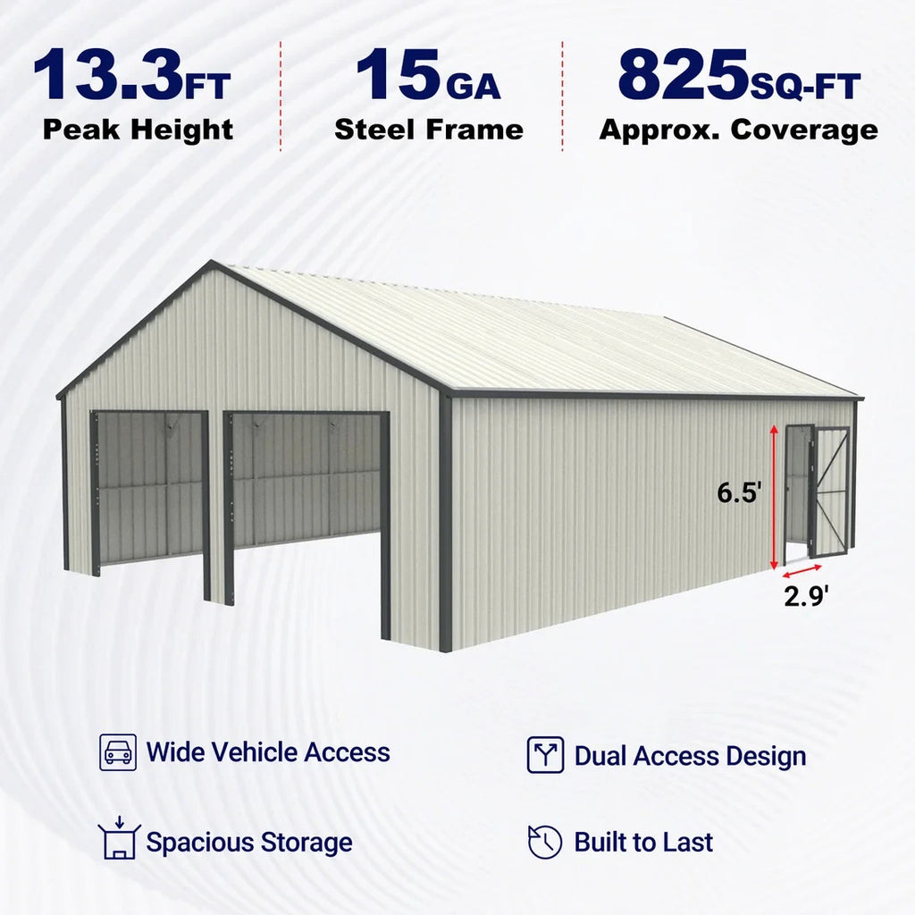 25x33' Double Metal Shed with Side Entry Door Car Shelter Outdoor Storage