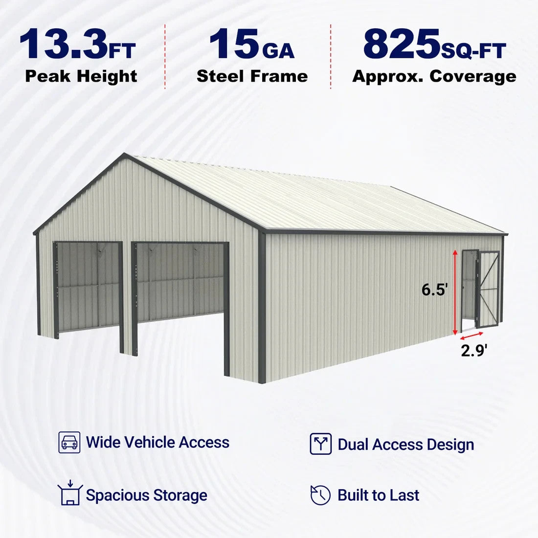25x33' Double Metal Shed with Side Entry Door Car Shelter Outdoor Storage