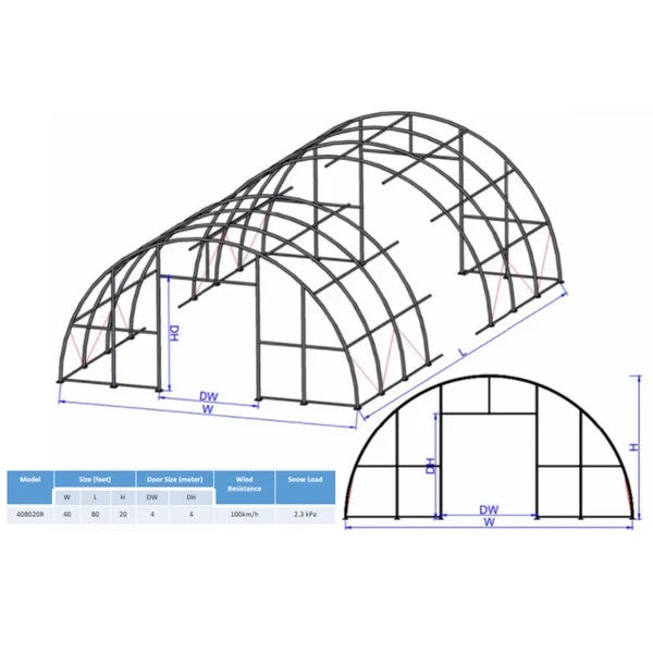 40x80x20 FT Heavy Equipment Storage Shelter 11oz PE Fabric Building