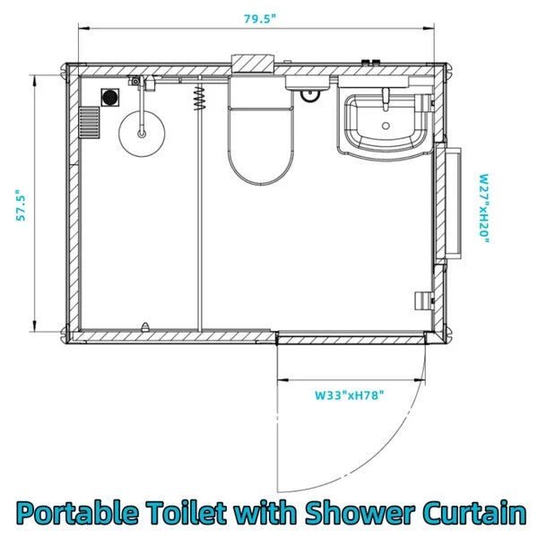 Bastone Portable Restroom W/ Shower Curtain Style for Outdoor Use| Mobile Toilet
