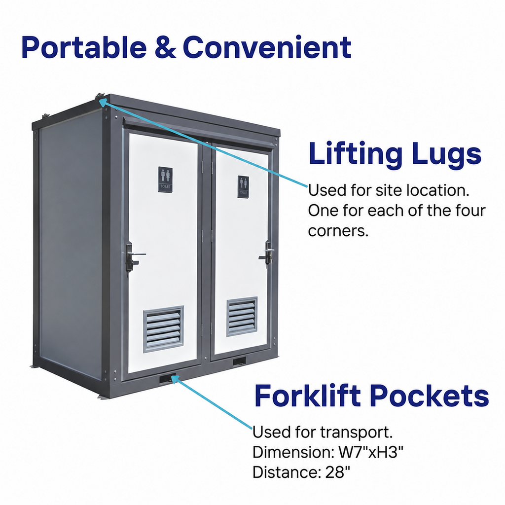 Bastone 2-Stall Portable Toilet Restroom w/ Sink Fan & Light Construction Site