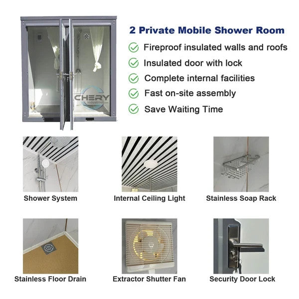 Bastone Mobile Shower 2-Stall Portable Insulated Shower Room Outdoor Use