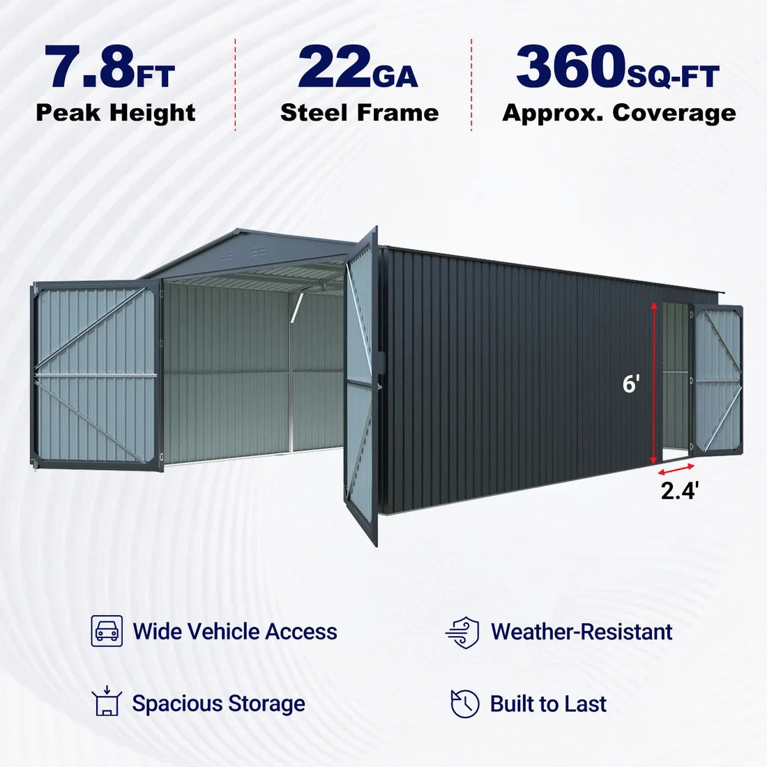 13' x 20' Heavy Duty Metal Storage Shed Steel w/ Double Front & Side Doors