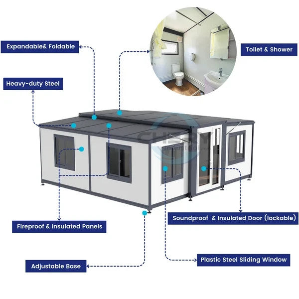 Bastone 20x20x8FT Mobile Expandable Prefab House  Prebuilt Home Portable Office