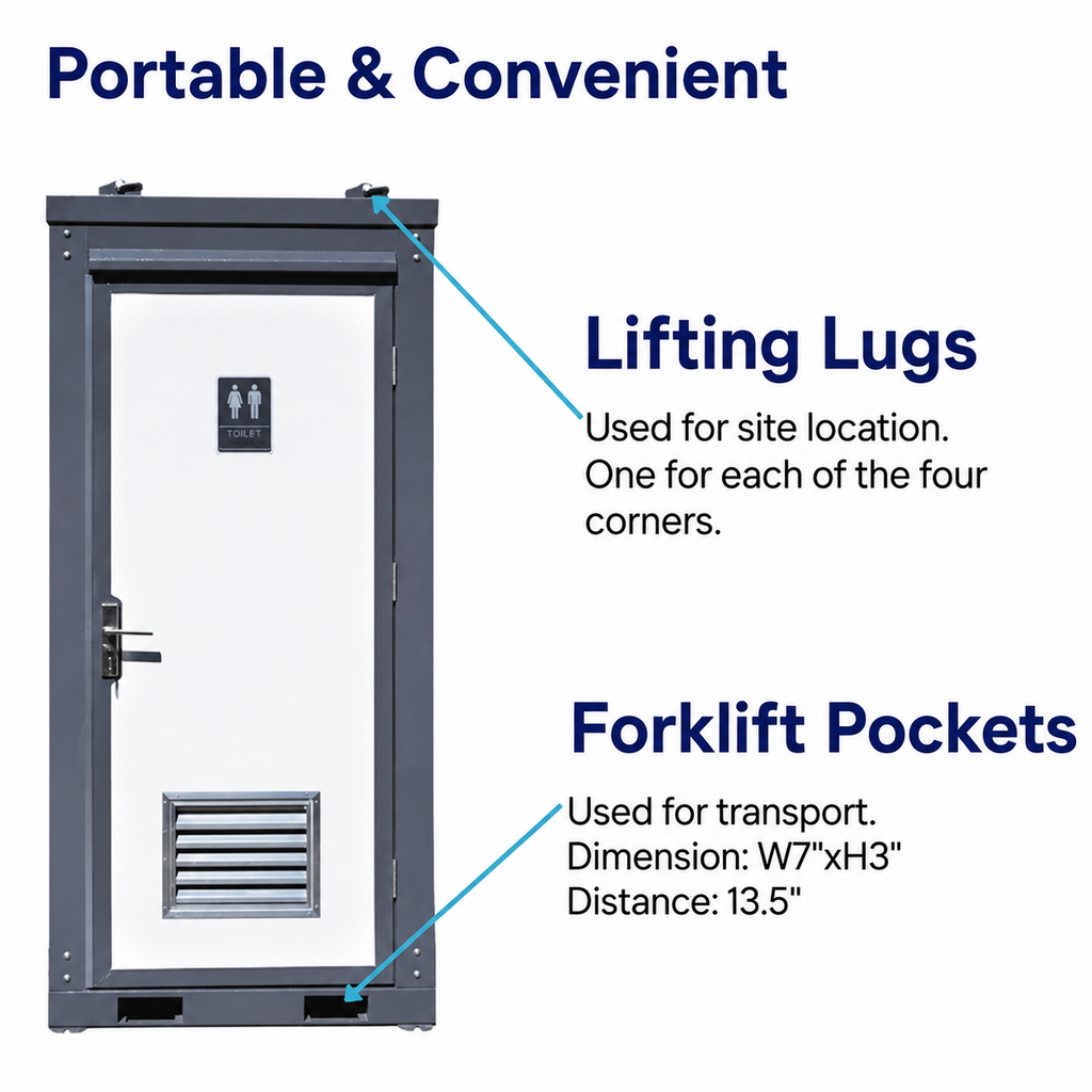 Bastone Single Stall Portable Restroom w/ Sink Flush Toilet & Vent Fan Outdoor
