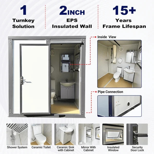 Bastone Portable Restroom W/ Shower Curtain Style for Outdoor Use| Mobile Toilet
