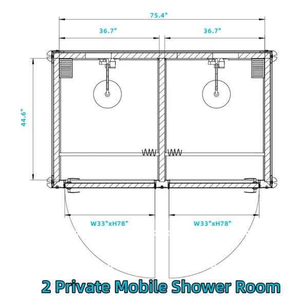 Bastone Mobile Shower 2-Stall Portable Insulated Shower Room Outdoor Use
