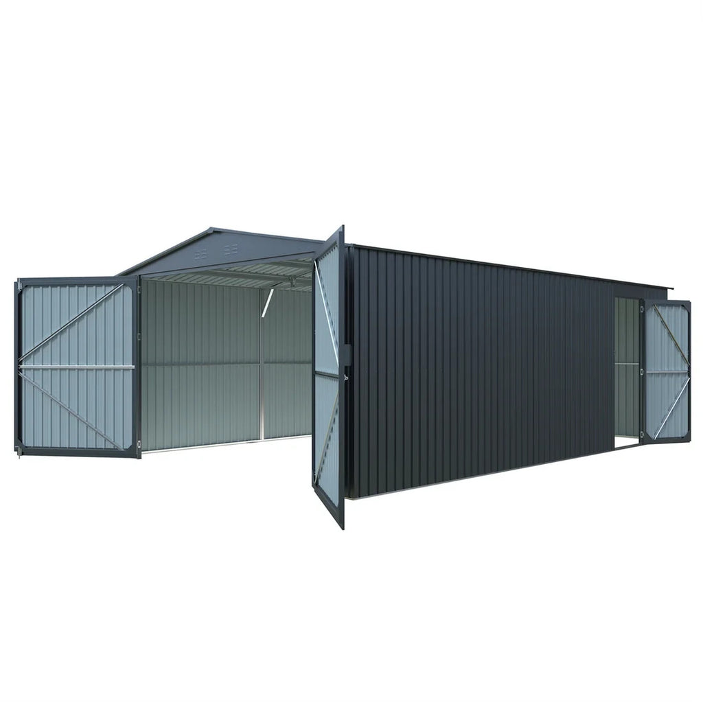 13' x 20' Heavy Duty Metal Storage Shed Steel w/ Double Front & Side Doors