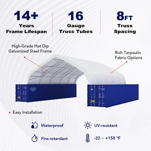 40x40x15 Double Truss Container Canopy Shelter 22oz PVC Peak Top