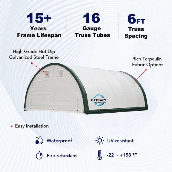 20x30x12 FT Storage Shelter 11oz PE/15oz PVC Fabric Hoop Building for RV Boat