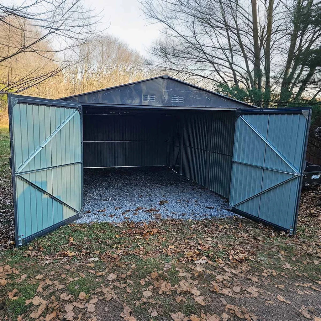 13' x 20' Heavy Duty Metal Storage Shed Steel w/ Double Front & Side Doors
