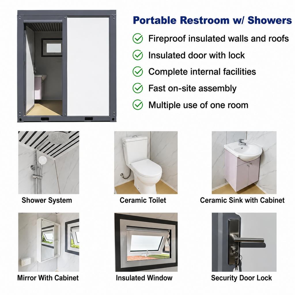 Bastone Portable Private Toilet Stall w/ Sink Vent & Shower Restroom 85x75x94.5