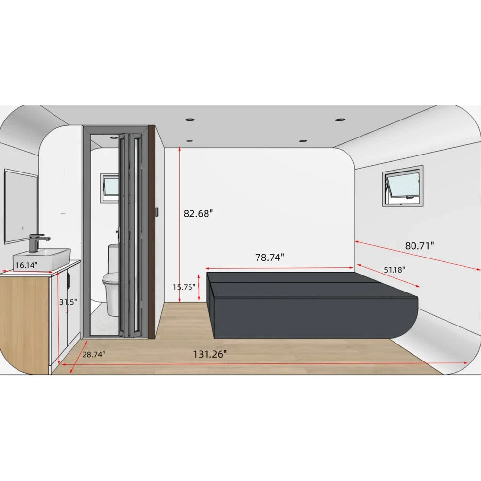 13x7x8FT Prefab Tiny House Cabin Pod Glass Bath Bedroom Modern Outdoor Home