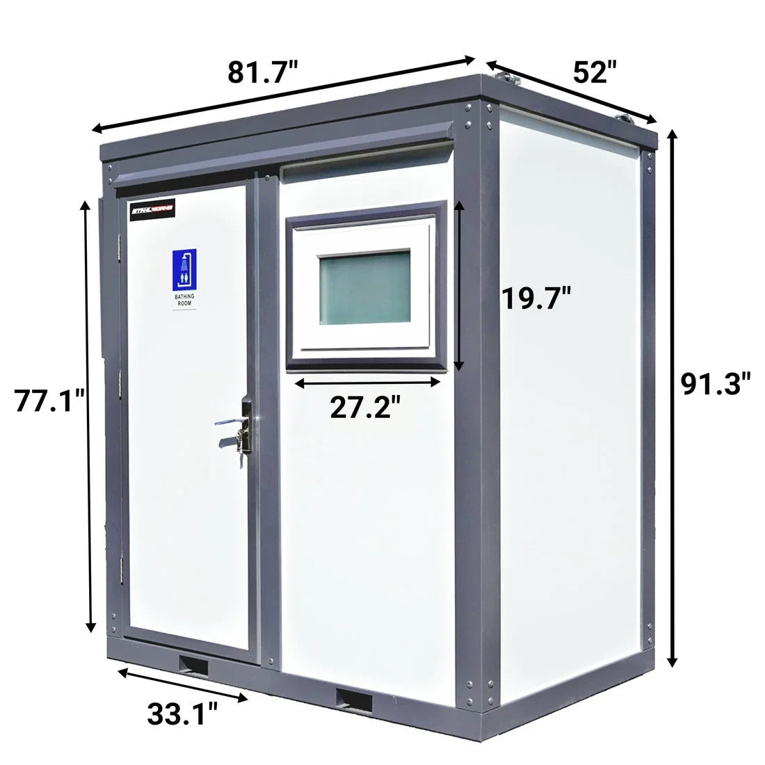 Bastone Portable Shower Room w/ Vanity, Mirror Cabinet, Window, Lights & Fan