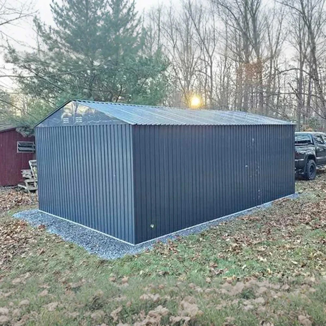 13' x 20' Heavy Duty Metal Storage Shed Steel w/ Double Front & Side Doors