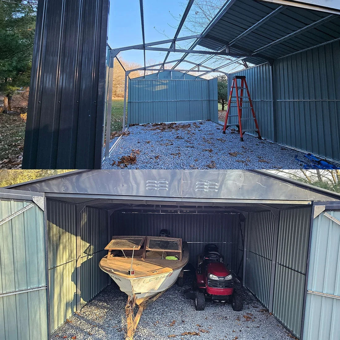 13' x 20' Heavy Duty Metal Storage Shed Steel w/ Double Front & Side Doors