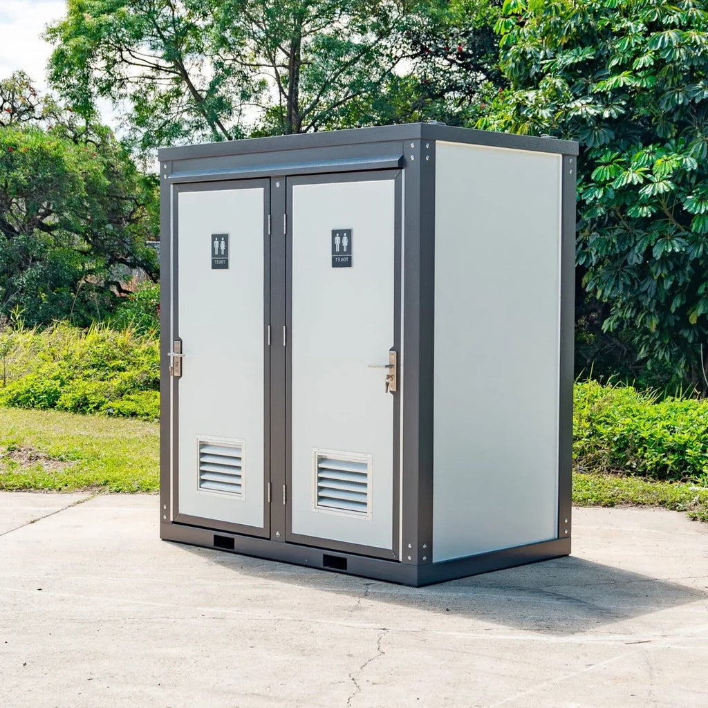 Bastone 2-Stall Portable Toilet Restroom w/ Sink Fan & Light Construction Site