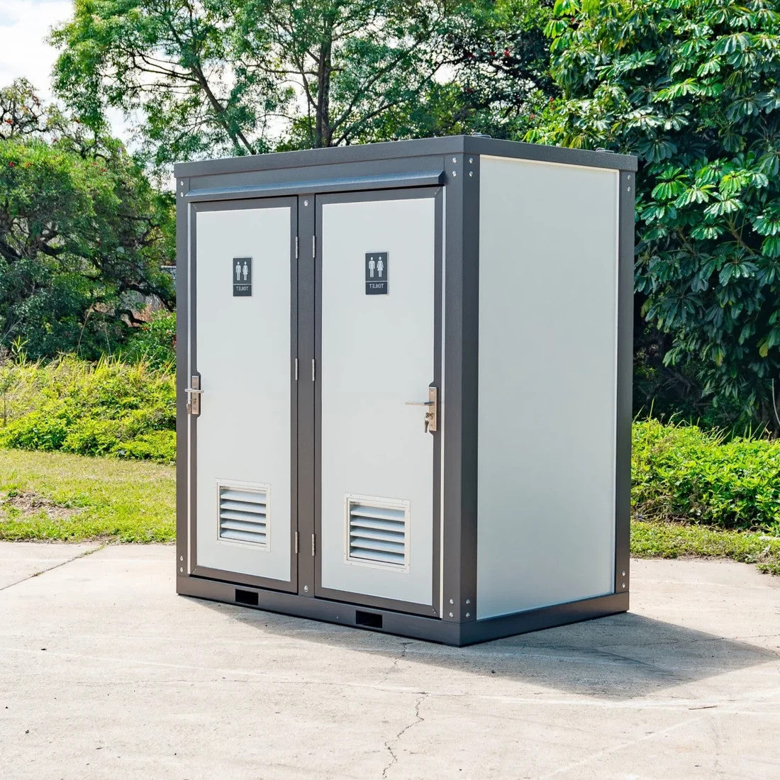 Bastone 2-Stall Portable Toilet Restroom w/ Sink Fan & Light Construction Site