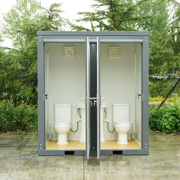 Bastone 2-Stall Portable Toilet Restroom w/ Sink Fan & Light Construction Site