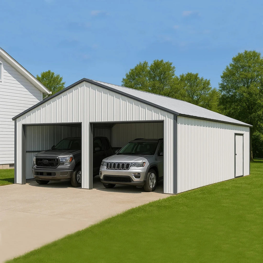 25x33' Double Metal Shed with Side Entry Door Car Shelter Outdoor Storage