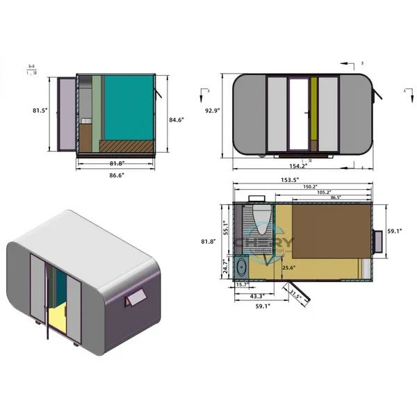 13x7x8FT Prefab Tiny House Cabin Pod Glass Bath Bedroom Modern Outdoor Home