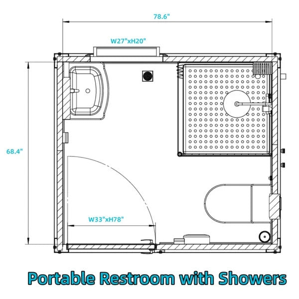 Bastone Portable Private Toilet Stall w/ Sink Vent & Shower Restroom 85x75x94.5