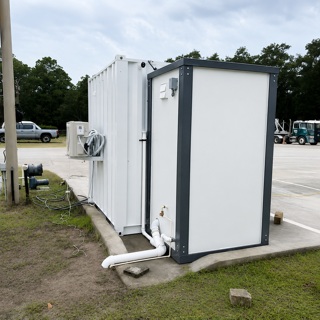 Bastone Single Stall Portable Restroom w/ Sink Flush Toilet & Vent Fan Outdoor