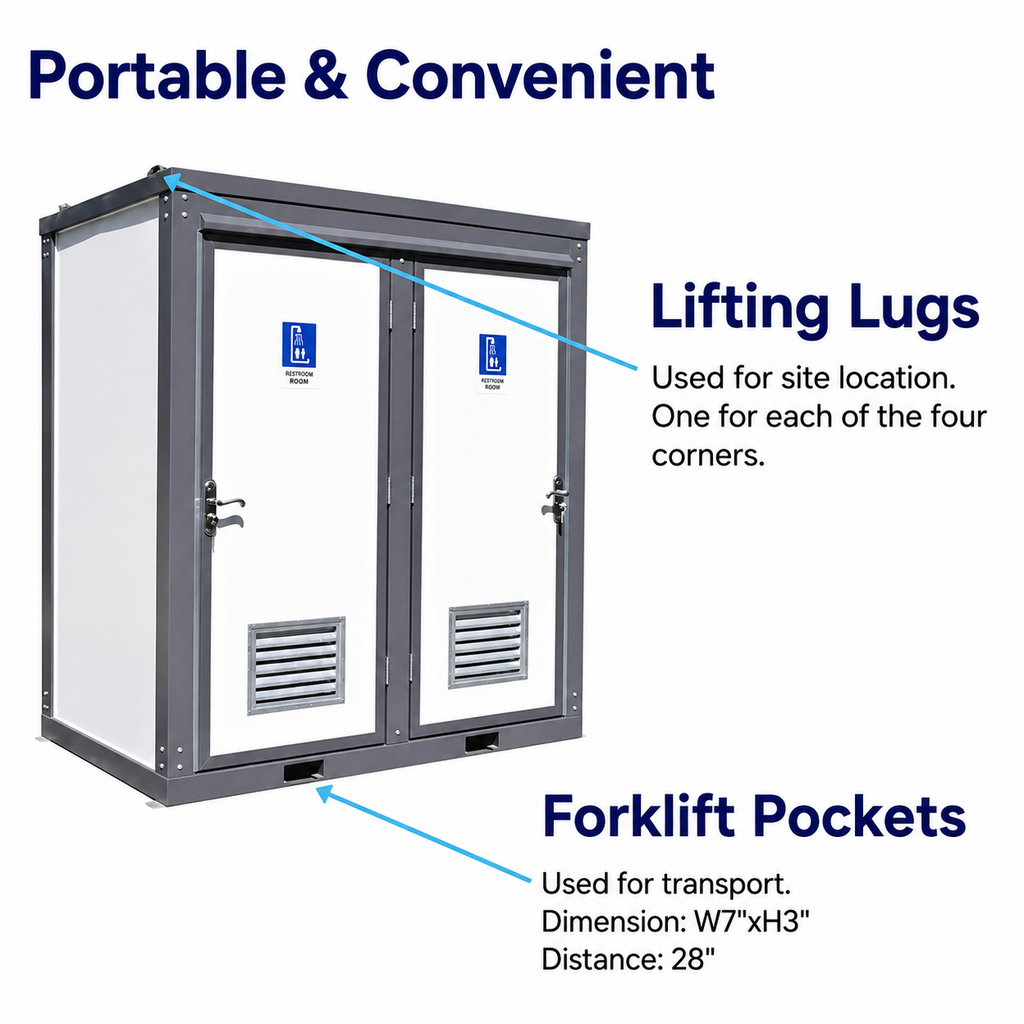 Bastone Mobile Shower 2-Stall Portable Insulated Shower Room Outdoor Use