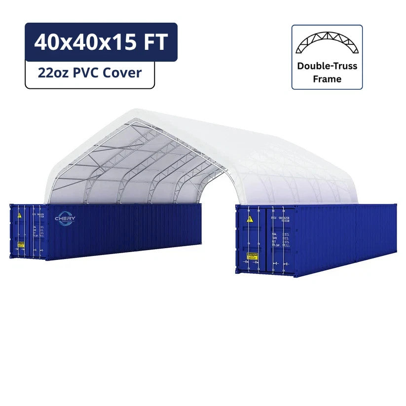 40x40x15 Double Truss Container Canopy Shelter 22oz PVC Peak Top