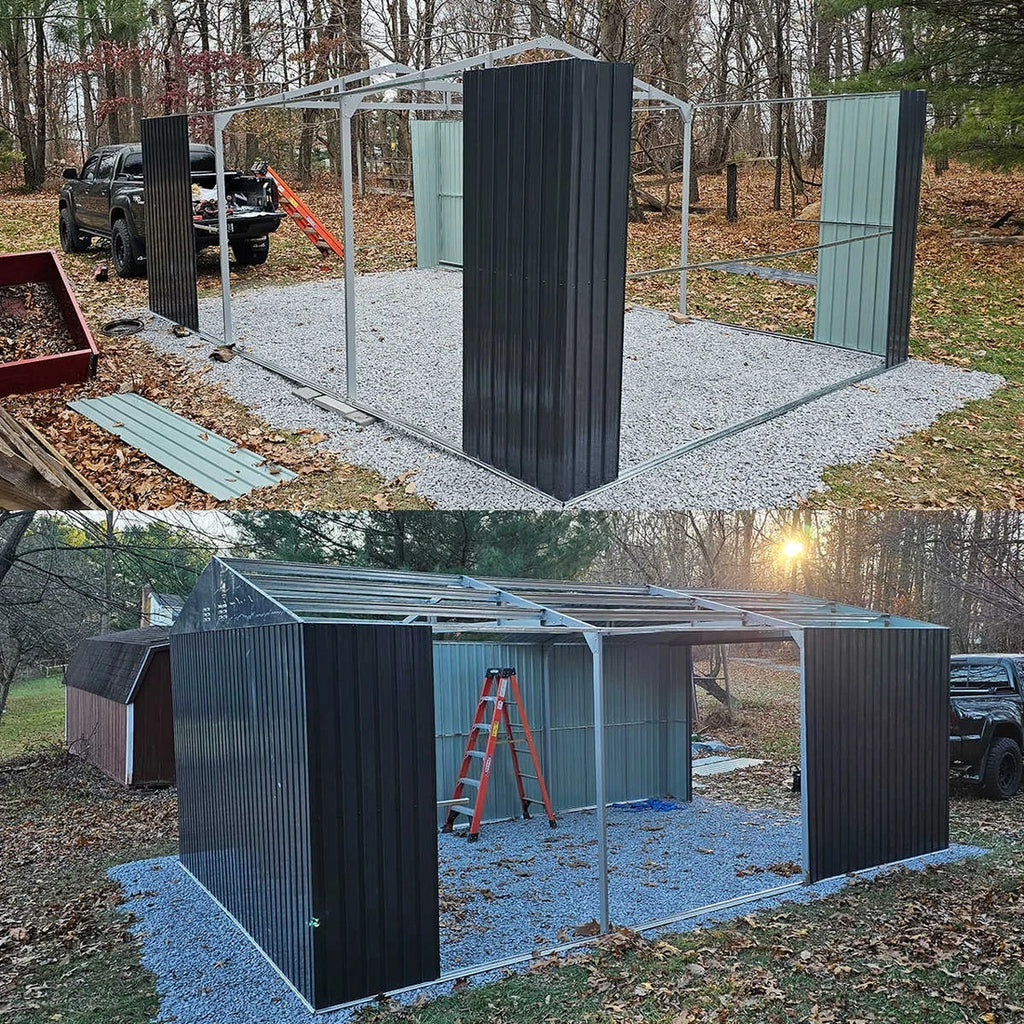 13' x 20' Heavy Duty Metal Storage Shed Steel w/ Double Front & Side Doors