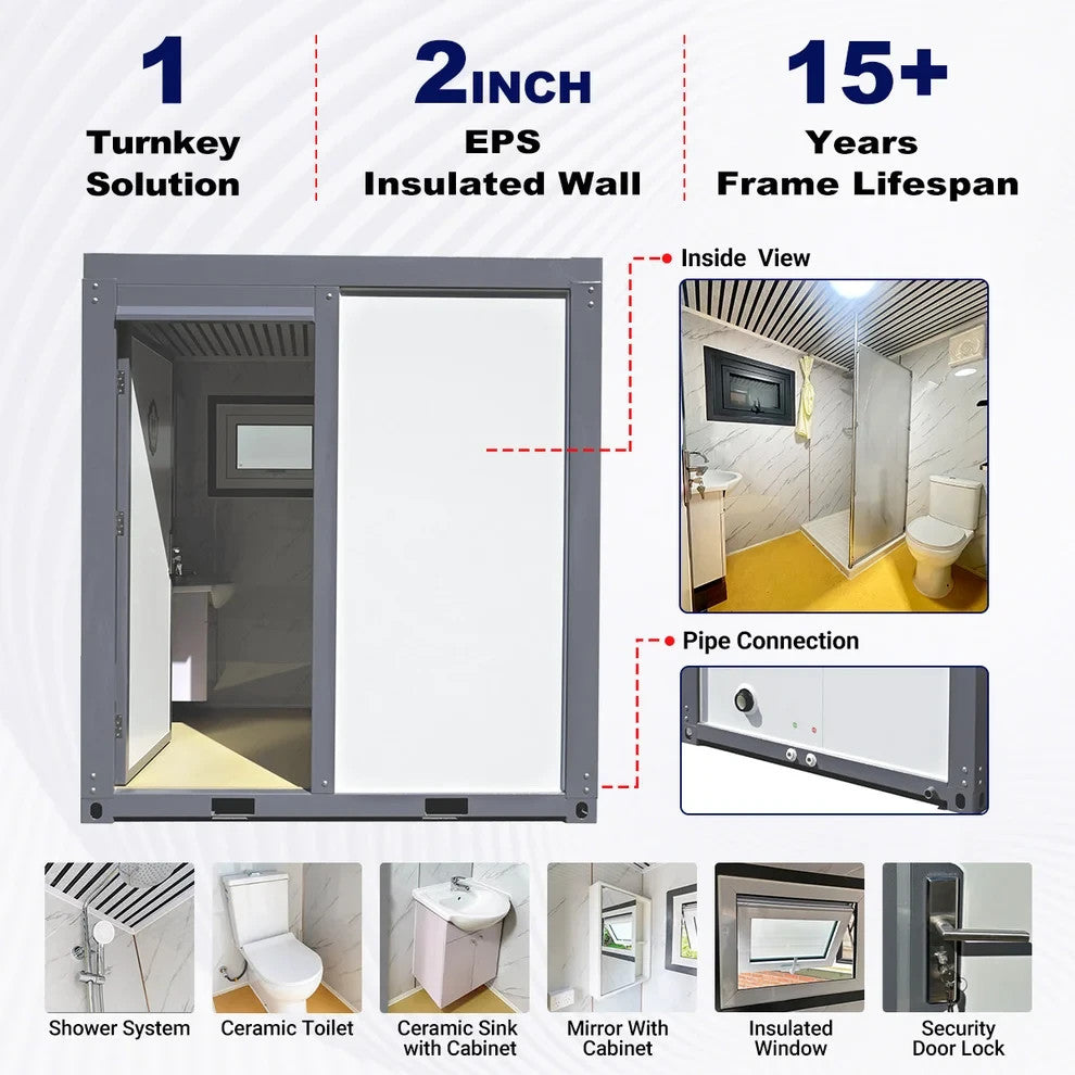 Bastone Portable Private Toilet Stall w/ Sink Vent & Shower Restroom 85x75x94.5