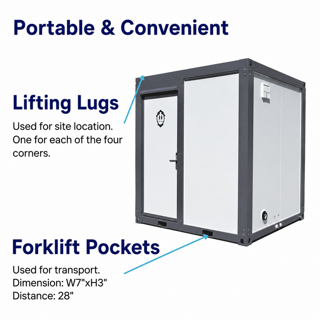 Bastone Portable Private Toilet Stall w/ Sink Vent & Shower Restroom 85x75x94.5